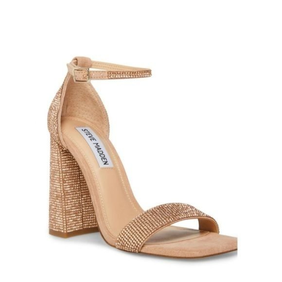Steve Madden Tia Rhinestone Blush Block Heels Size 6.5 NWT - Picture 1 of 4